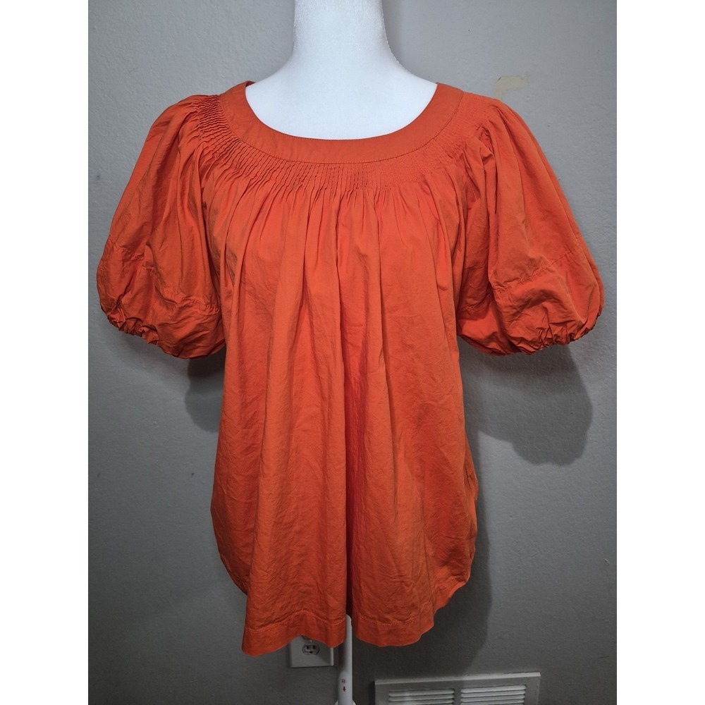 Ulla Johnson Womens Celie Top Flutter-Sleeves Sz 8 Orange Boho Minimalist Preppy